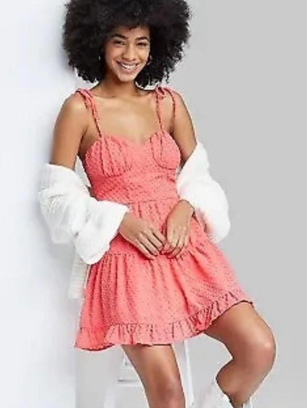 Wild Fable Dress, Sheer Pointelle In Hearts, Soft Coral Pink, Tie Straps